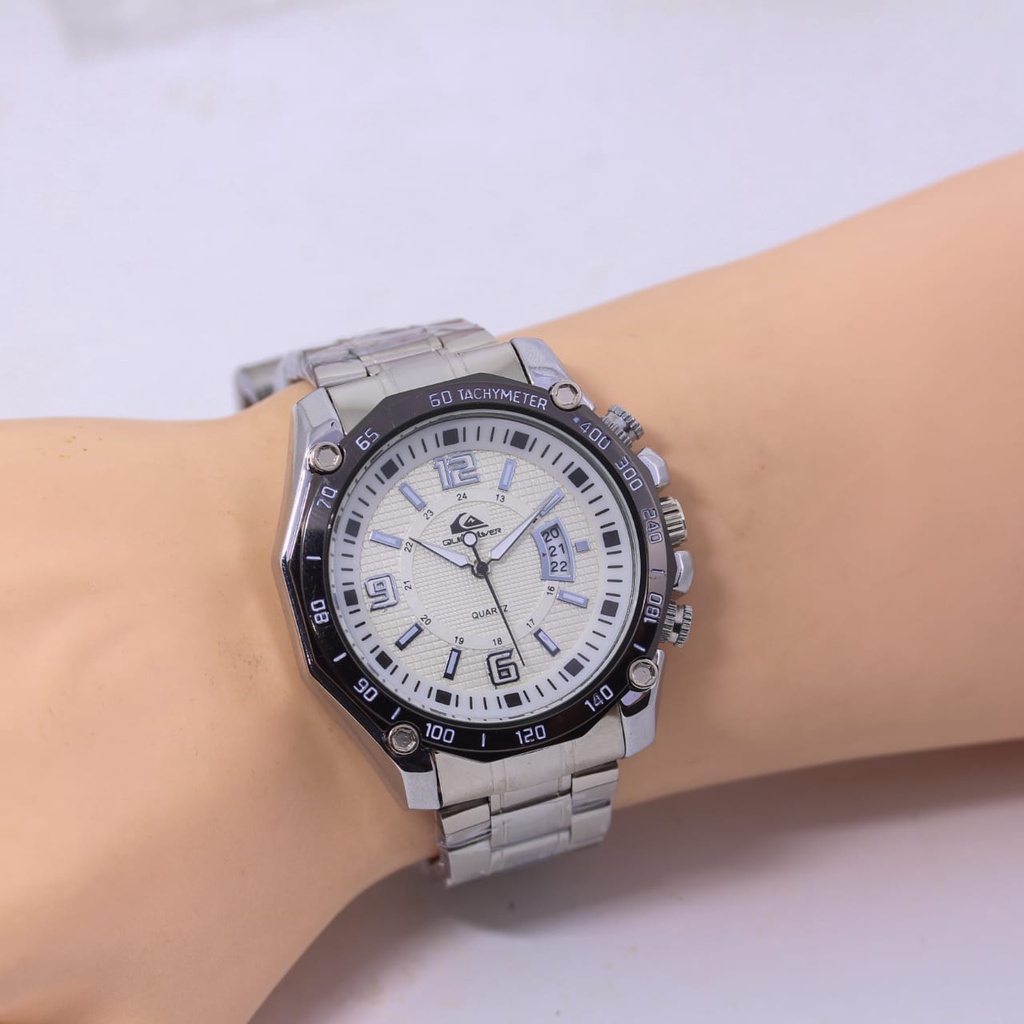 Jam Tangan Fashion Pria E4853V Tali Rantai Tanggal Aktif Free Box &amp; Baterai