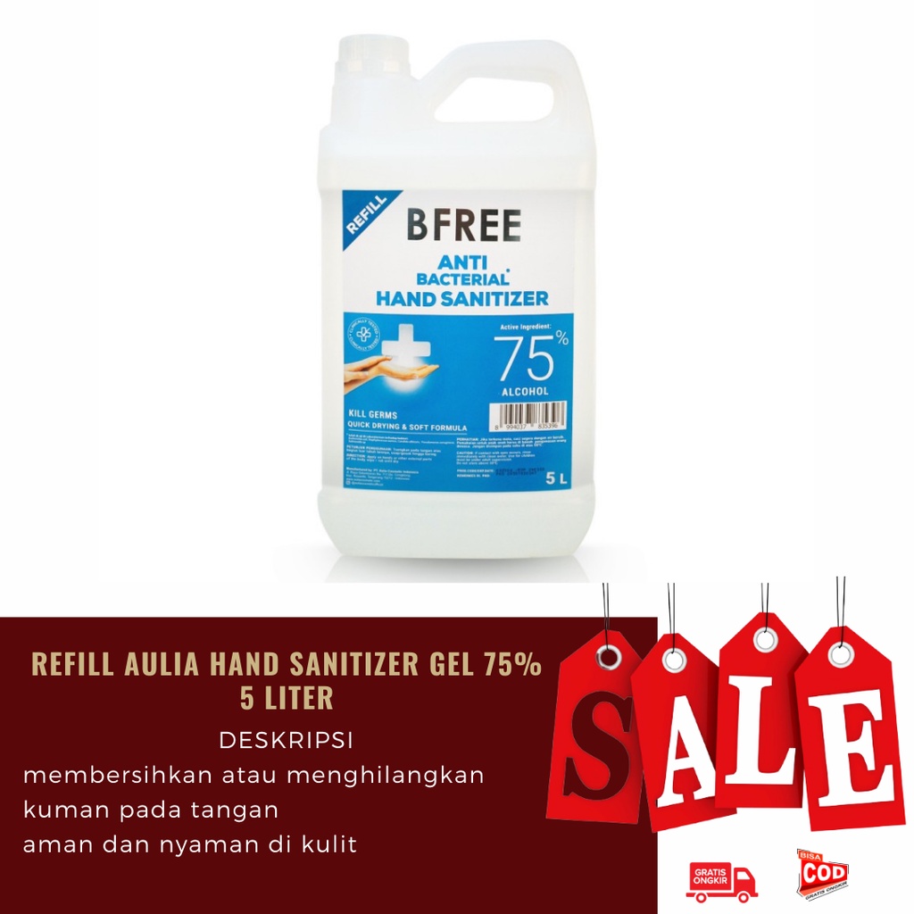 REFILL AULIA Hand Sanitizer Gel 75% 5 Liter Kemenkes RI  / Saniter Hand Sanitizer Original Baru L5D2