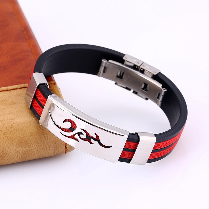 Gelang Bahan Stainless Steel Dan Silikon Motif Naruto Gaya Vintage Untuk Pria