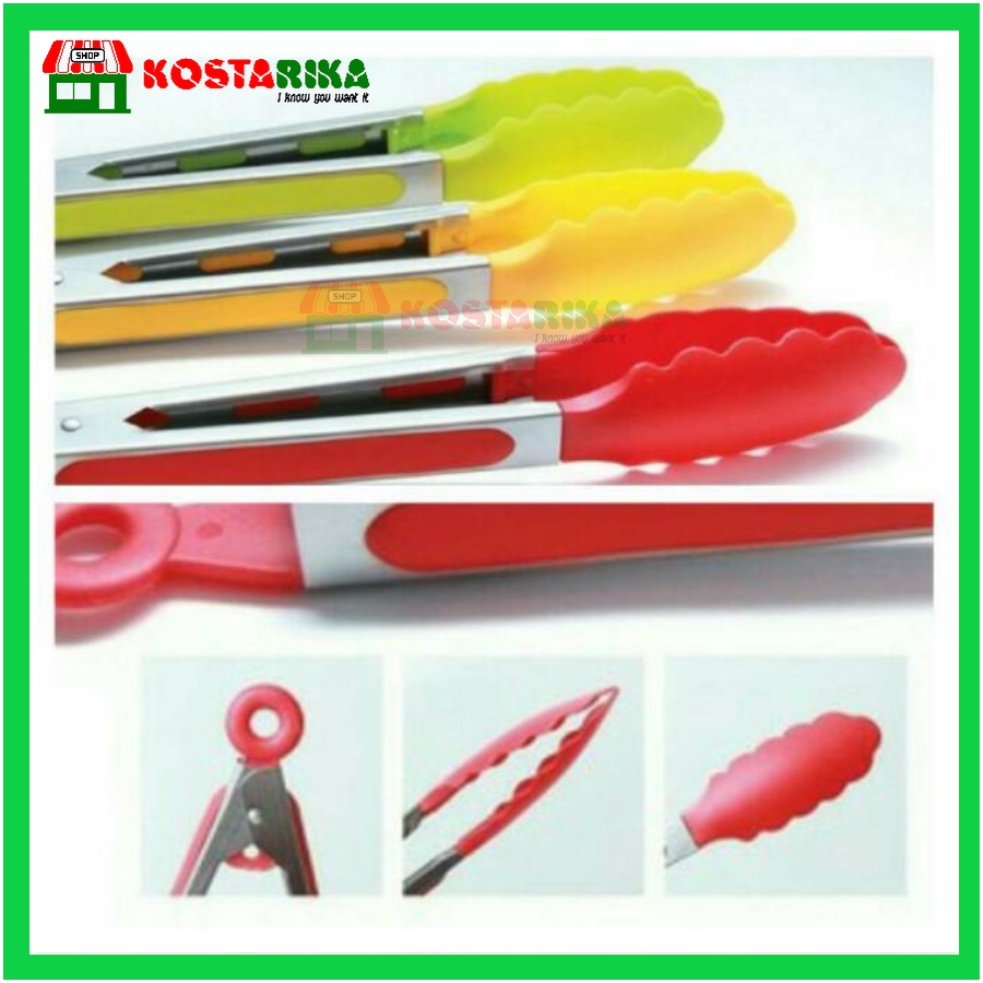 KOSTARIKA Penjepit Makanan Capitan Gorengan Kue Jepitan Gorengan mie makanan Stainless Gagang Plastik Warna Warni 9 Inch