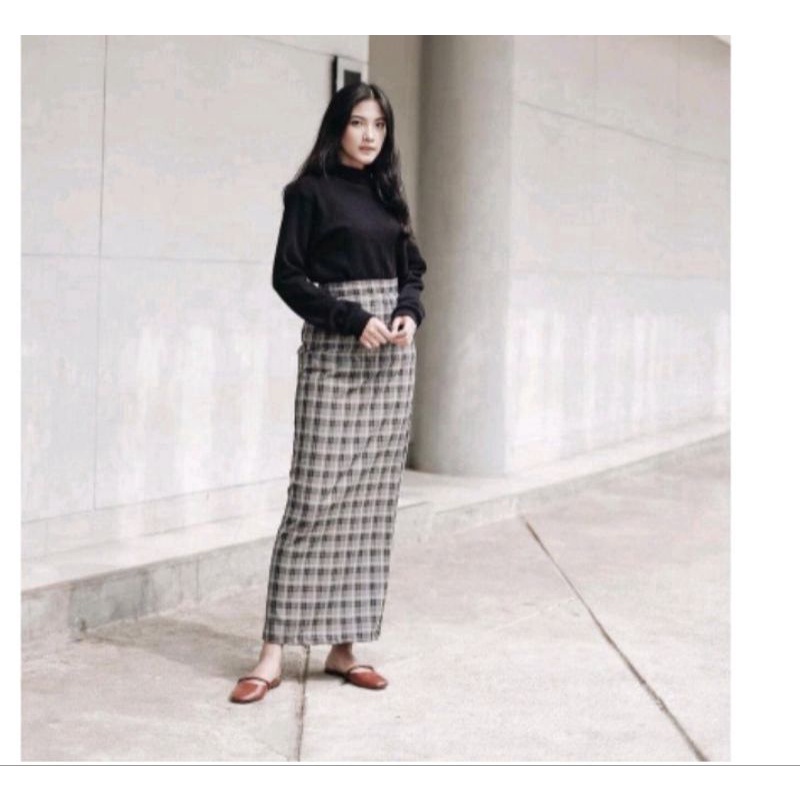 Rok Span Panjang Motif Tartan/Rok Span Motif Kotak-Kotak