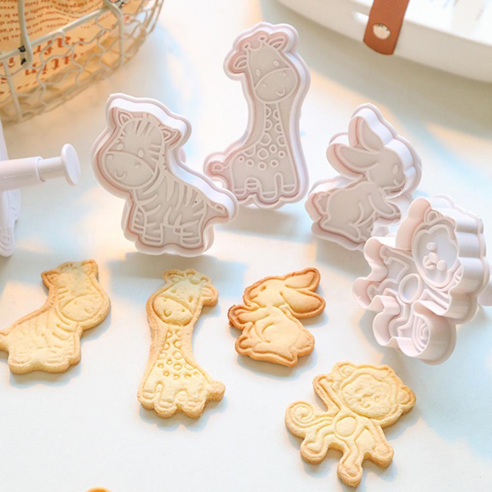 R-FLOWER 4pcs /Set Cetakan Biskuit Plastik DIY Craft Plunger Tempel Gula Alat Dekorasi Kue Baking Animal Series