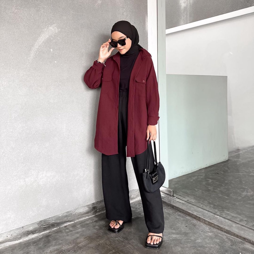 BAJU ATASAN WANITA OVERSIZED - KEMEJA POLOS JUMBO - ATASAN FORMAL KERJA MODEL KOREAN STYLE - BLOUSE 