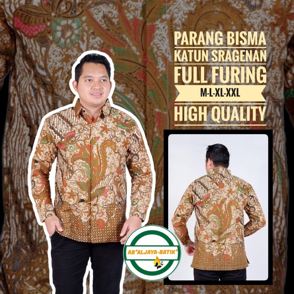 PARANG BISMA Kemeja Batik Solo Pria Lapis Furing PREMIUM Lengan Panjang ALJAYA asli solo