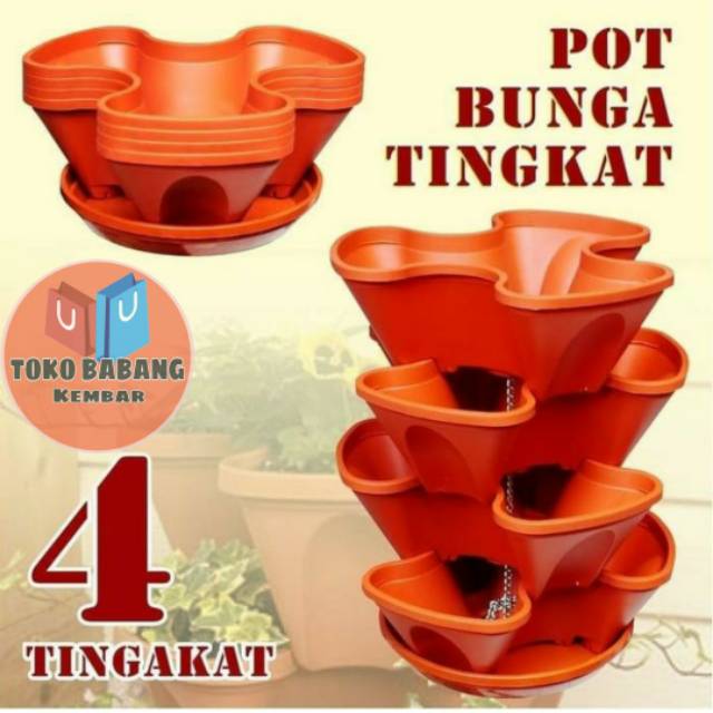 Pot Vertikal Green leaf ( 4 pot susun + wadah )