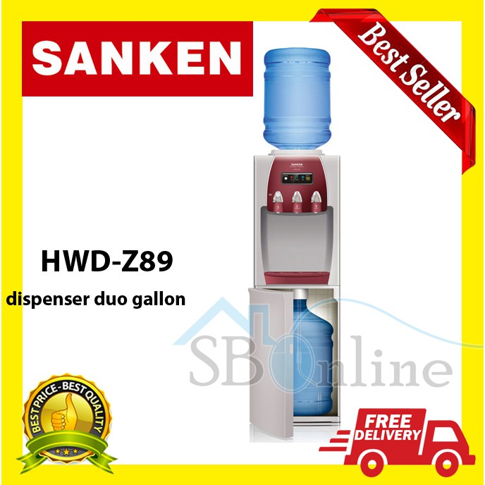 Sanken HWD-Z89 Dispenser Air Dua Galon Atas Bawah - Cream Merah