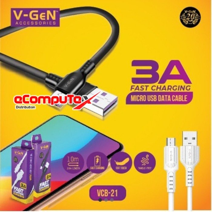 KABEL DATA USB MICRO V-GEN VCB-21 100CM VCB21 CABLE FAST CHARGING VGEN