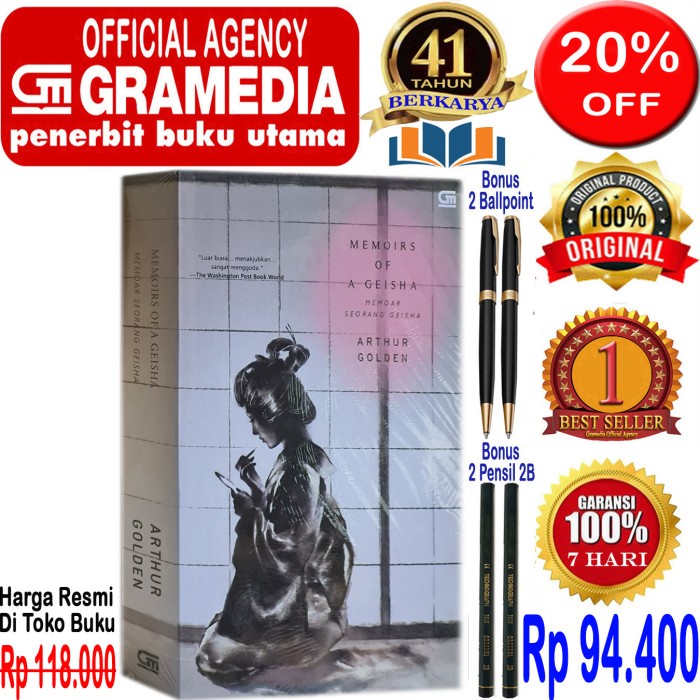 

DISKON SPESIAL BUKU MEMOAR SEORANG GEISHA - ARTHUR GOLDEN - ORIGINAL & SEGEL TERBARU