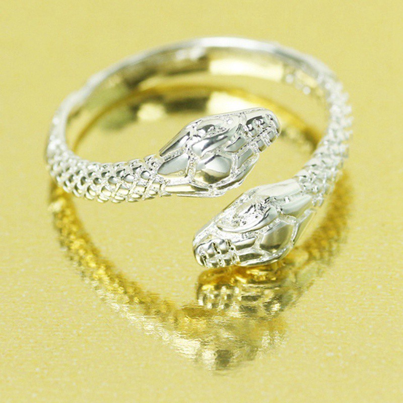 Hospitality Women/Men Fashion Opening Adjustable Double Snake Head Silver Plated Ring