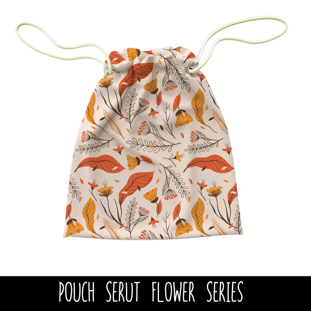 Full Print Pouch Serut Modern Flower Pattern Bisa Request Tulisan