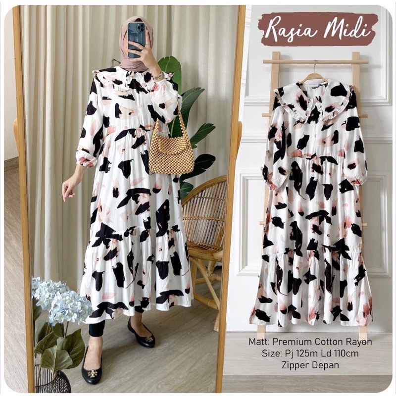 RASIA MIDI DRESS / MIDI DRESS RAYON MOTIF TERBARU / MIDI DRESS JUMBO BUSUI / DRESS MIDI / DRESS KATU