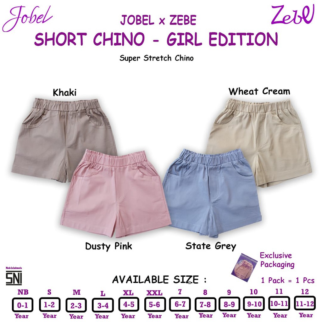 Jobel 0-12 Tahun Celana Chino Anak Perempuan Shorts Chino Girl edition Chinos x Zebe CBKS