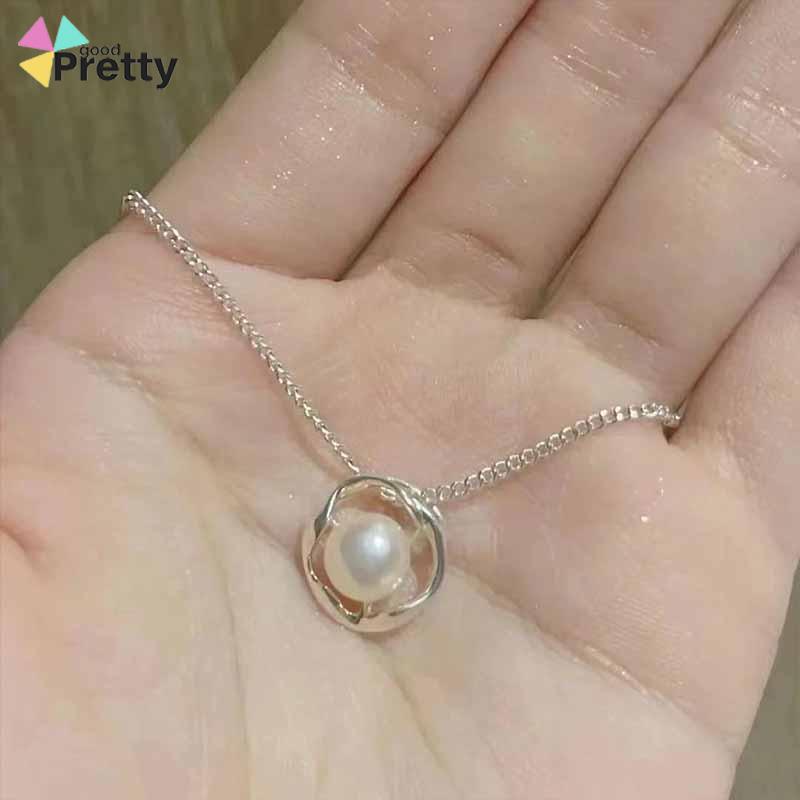 Kalung Rantai Liontin Bunga Mawar Hollow Hias Mutiara Imitasi Mewah Untuk Wanita XIA.ID - PD