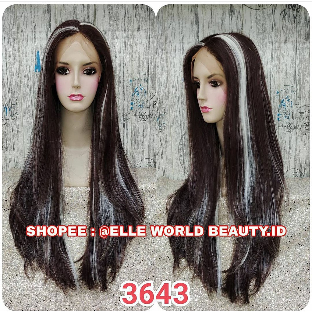 HALF LACE WIG FRONT LACE WIG LACE WANITA PANJANG LURUS HITAM HAIRLIGHT WIG KOREA NATURAL 3643