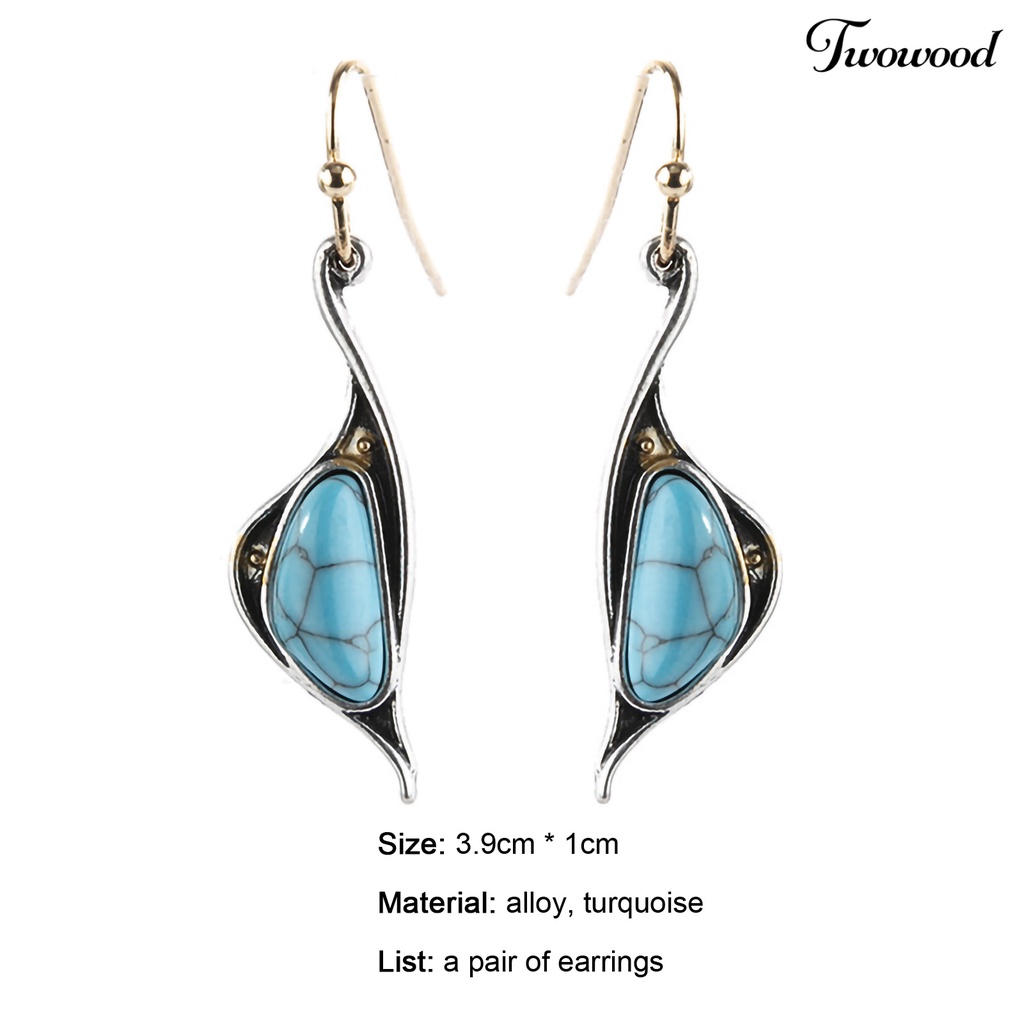 Twowood 1 Pair Hook Earrings Blue Pendant Faux Turquoise Jewelry Electroplating Long Lasting Drop Earrings for Wedding