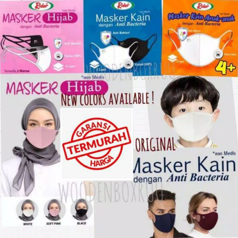RIDER Original Masker Kain Dewasa Anak Hijab 2 lapis anti bacterial