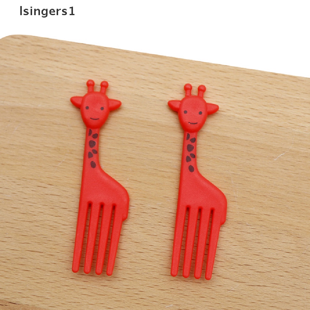 (lsingers1) 10pcs Garpu Buah / Kue / Dessert Mini Motif Kartun Hewan Untuk Anak