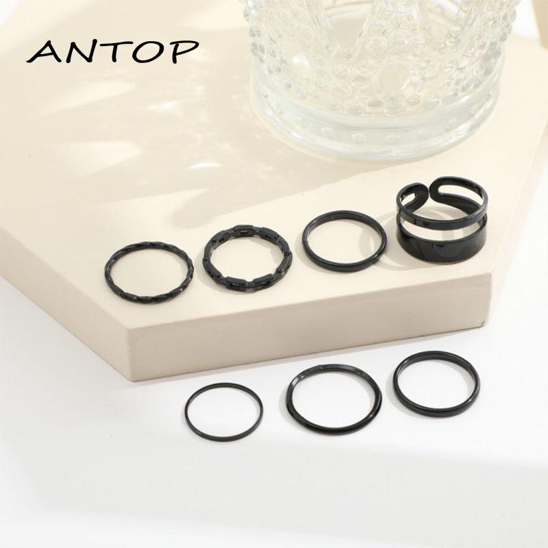 7pcs Cincin Korea Hitam Gaya Punk Aesthetic Cincin Titanium Pria Keren Untuk Wanita Ring Jewelry ANTOP