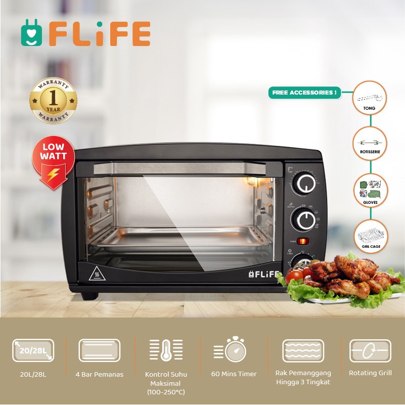 FLIFE By Gree Electric Oven 28 Liter Oven Listrik 4 Elemen Pemanas OV-28HX01