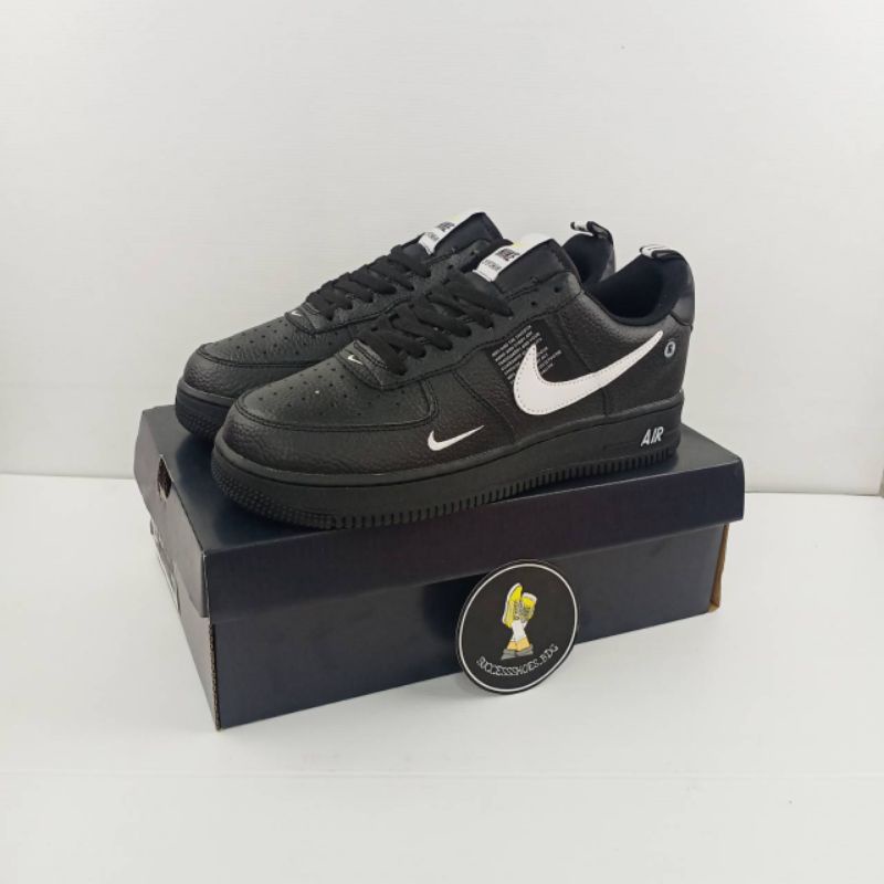 Sepatu Nike Air Force 1 One `07 LV8 Utility BLACK List White Original BNIB