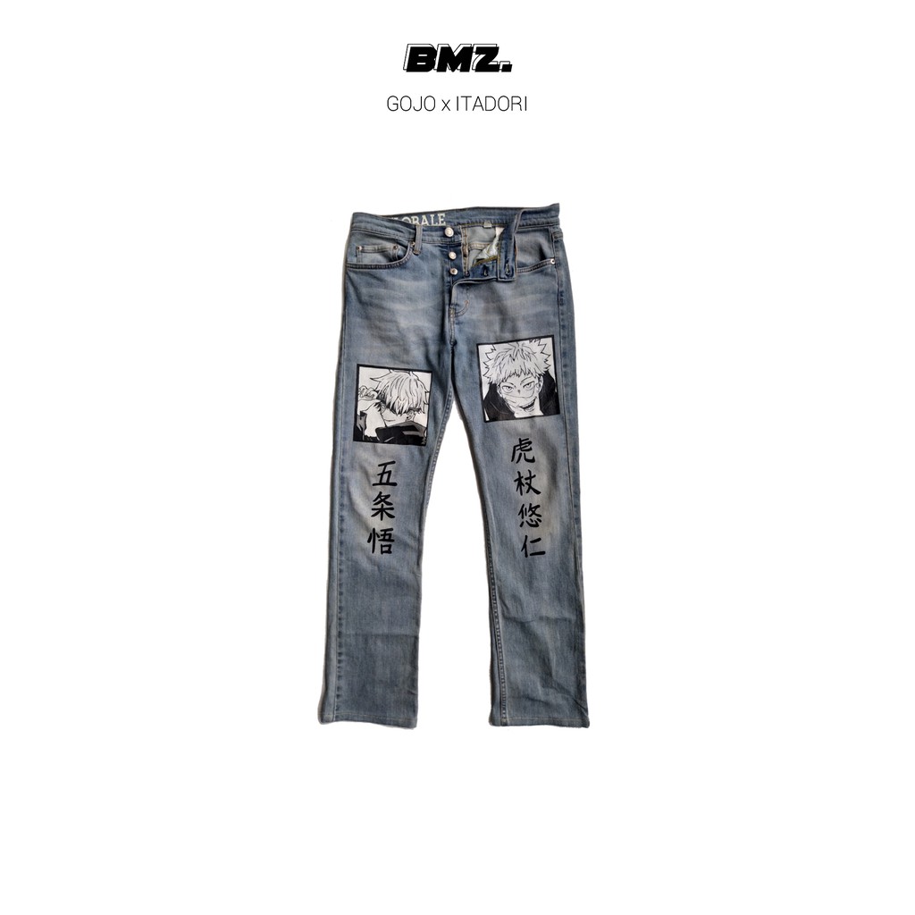 Celana Lukis Jeans Gojo x Itadori Jujutsu Kaisen - Bamrunoz