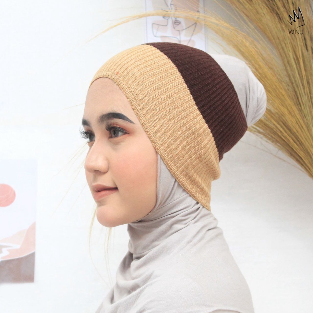 Ciput Inner Rajut Bandana Wanoja Hijab | Ciput Rajut Premium Inner Hijab Benang Anisa Yarn Halus 2 Warna by Wanoja WNJ