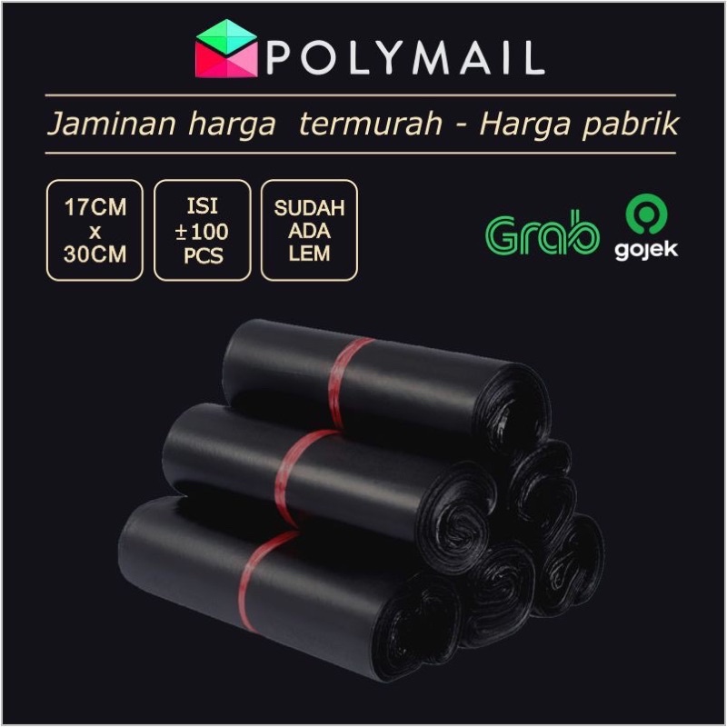 POLYMAILER ±100PCS 17x30CM HITAM SEMI GLOSSY EKONOMIS PLASTIK POLYMAILER SEMI GLOSSY BLACK