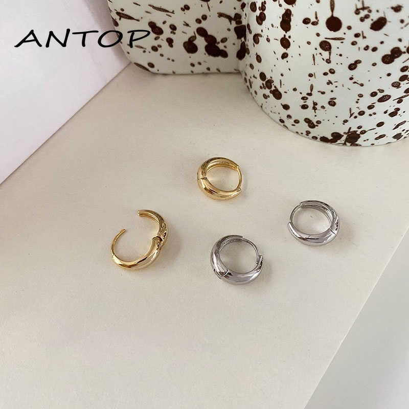 1 Pasang Fashion Anting-Anting Bulat Berlapis Emas Anting Tindik Sederhana ANTOP