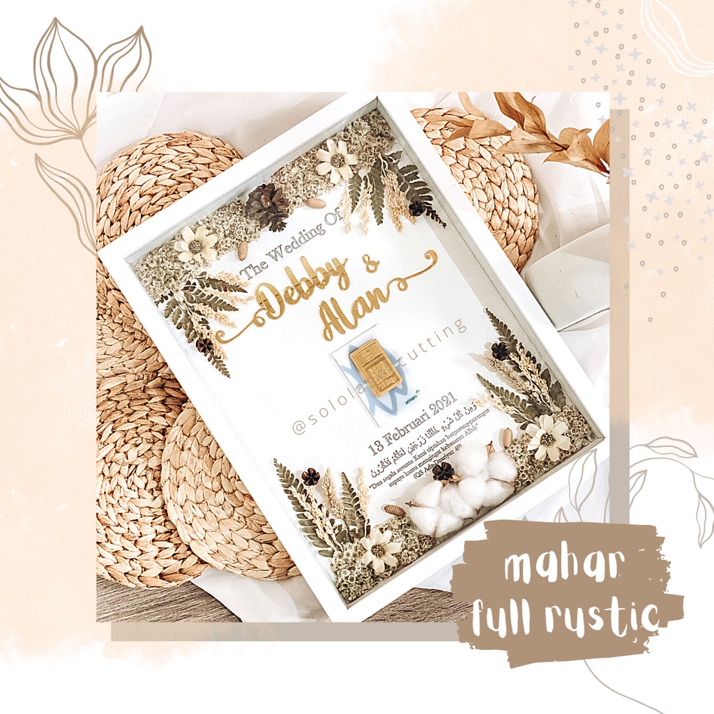 MAHAR  rustic x Akrilik Miror type A 30X40 CM/ MAHAR RUSTIC SESERAHAN HANTARAN FRAME MAHAR MURAH ELE
