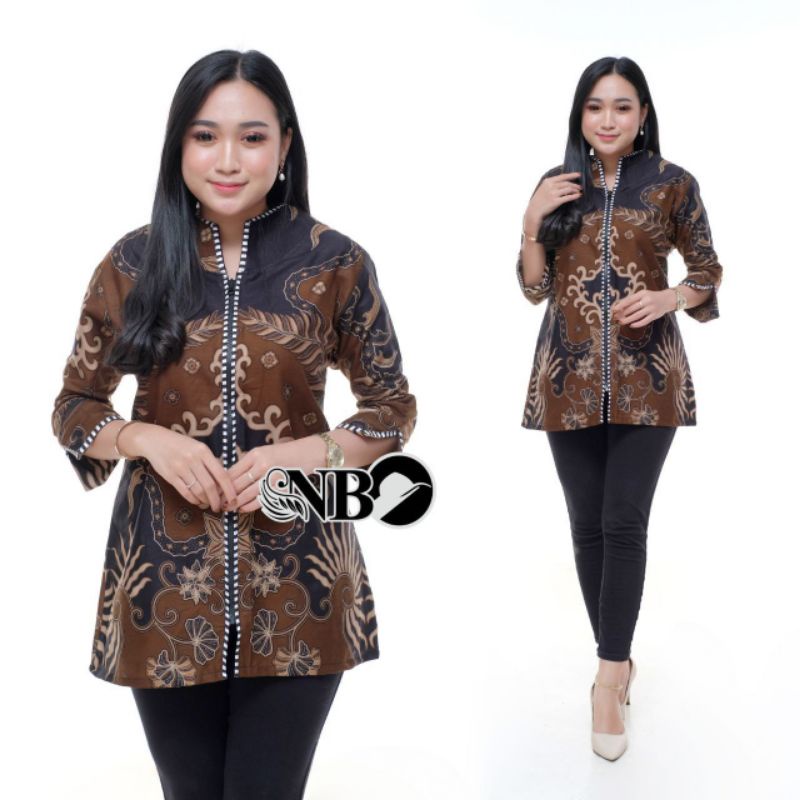 tey-17 Batik wanita ASJ SA HRB026 Kenongo Kemeja Tosca Pendek-Kode10