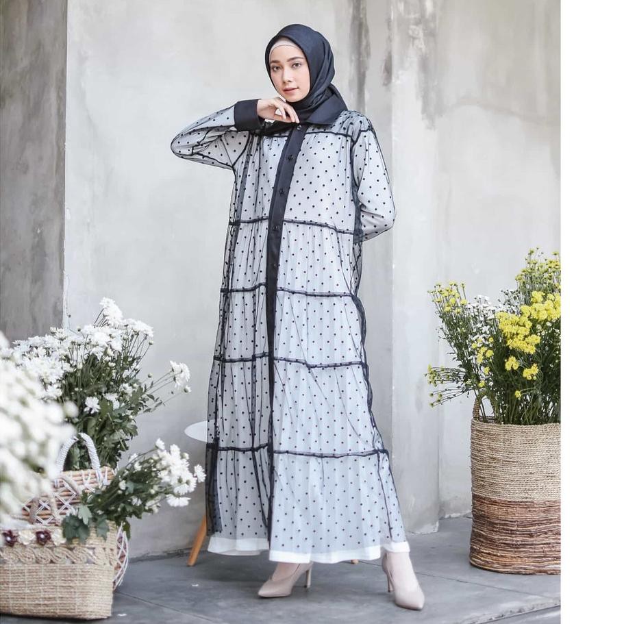 Lula Long Outer Organza Dot tile Impor Trendy Outer Muslim Wanita Modis Terbaru2020Real Pict