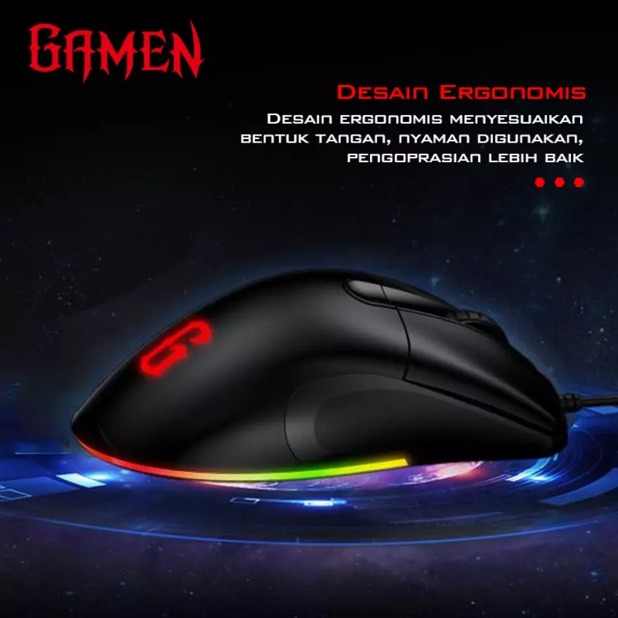 GAMEN GM810 12000DPI Braided Wire RGB &amp; Macro Define Gaming Mouse - Garansi Resmi 1 Tahun