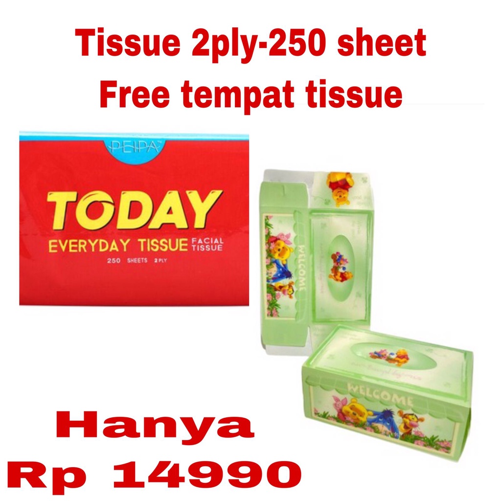 ( Tissue - Free box ) TISSUE 2 PLY - SHEET 250  BOX PLASTIK RAKIT WTP 30 X 20 CM