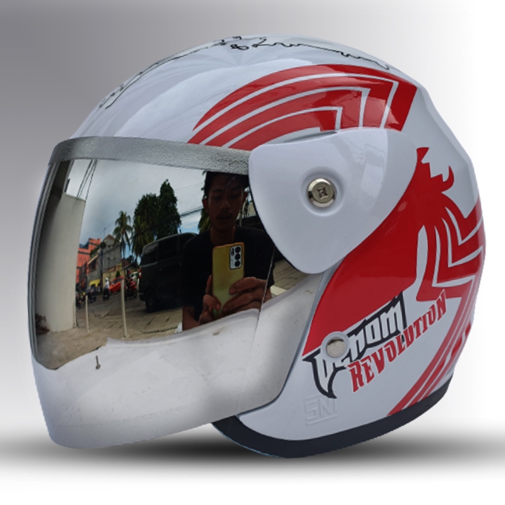 HELM EVOLUTION HITAM MURAH HALF FACE MODEL GM EVO  UNTUK PRIA DAN WANITA DEWASA COD