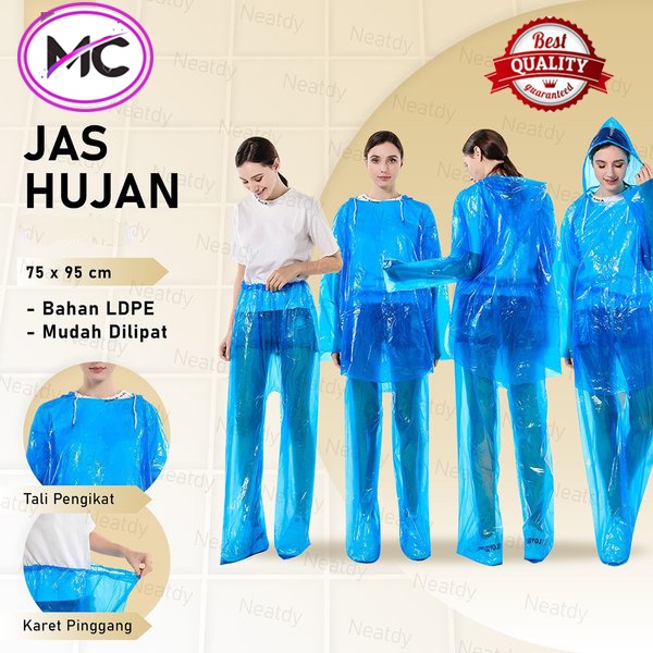 Jas Hujan Plastik Tebal Setelan Baju Celana dan Ponco Murah Raincoat Kualitas Bambu Travel Ringan Dewasa Laki Perempuan