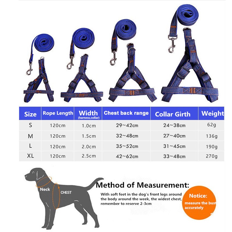 Hewan Peliharaan Dog Harness Leash Tali Tuntun Harnes Rantai Anjing Kucing Pet Belts Denim Traksi Keselamatan