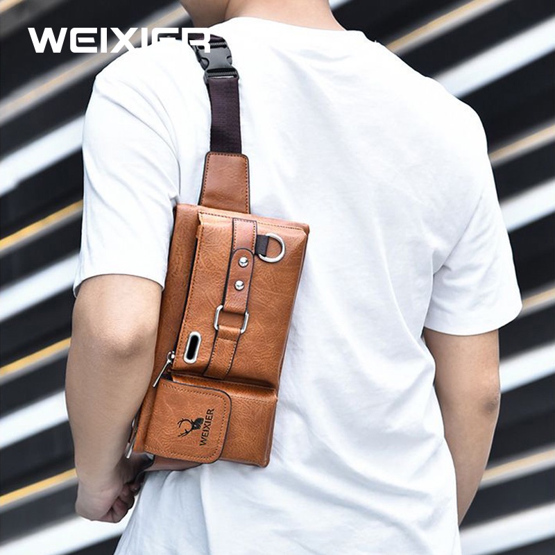 WEIXIER 8110 Tas Selempang Pria Kulit Waistbag Anti Air WK-SBY