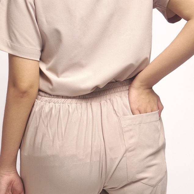 Baju Jaga MSS - CREAM Scrubs on Call Stretchy Lengan Pendek