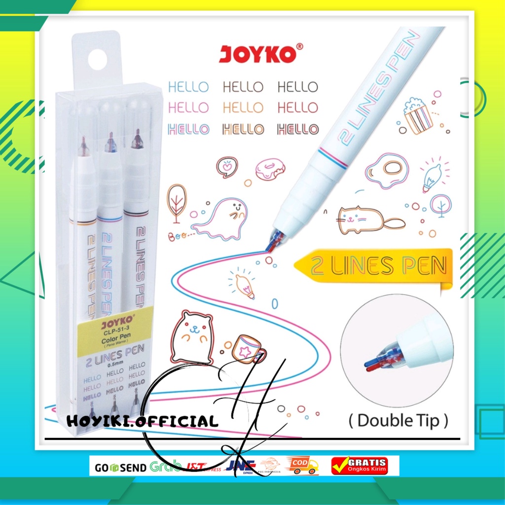 

Color 2 Lines Pen Pulpen Pena Warna Joyko CLP-51-3 Double Tip 1 Set 3 Pcs