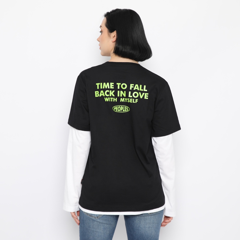 Peoples kaos pria unisex double layer time to fall back in love - hitam