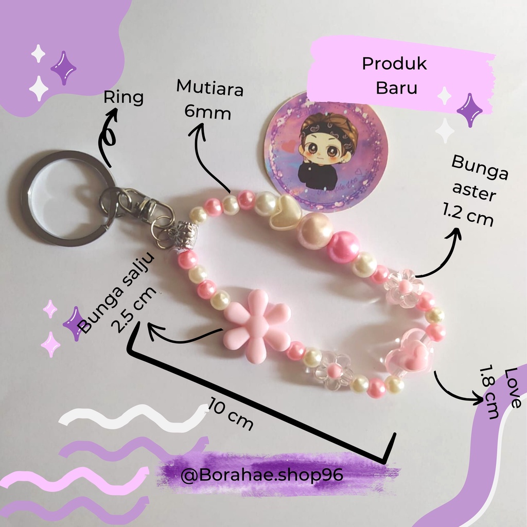 KeyChain, Phone Strap, Phone Charm Beads Limited Series, Gantungan Kunci dan Gantungan Hp Manik Phone Strap | Flower Phone Strap | Bunga Aksesoris Handphone | HP | Gantungn Kunc | Keychain | Handmade diy