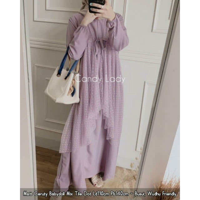 gamis pesta muslim mewah ceruty babydoll mix tile dot busui wudhu friendly candy lady maxy dress