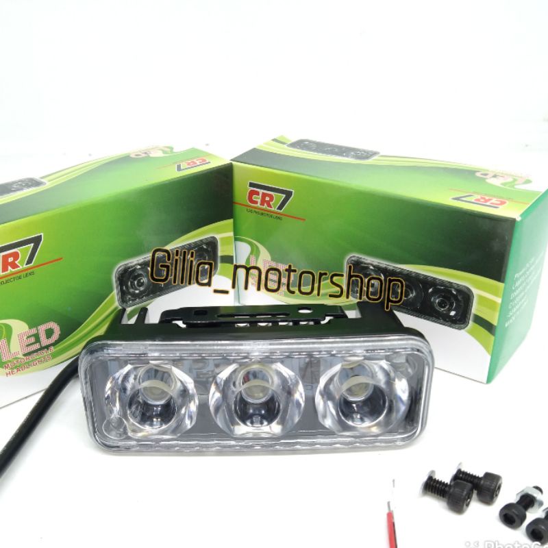 Lampu Tembak Cree E03 3 Mata CR7 Modish Besi 2Mode flash &amp; Diam Nyala Putih Universal