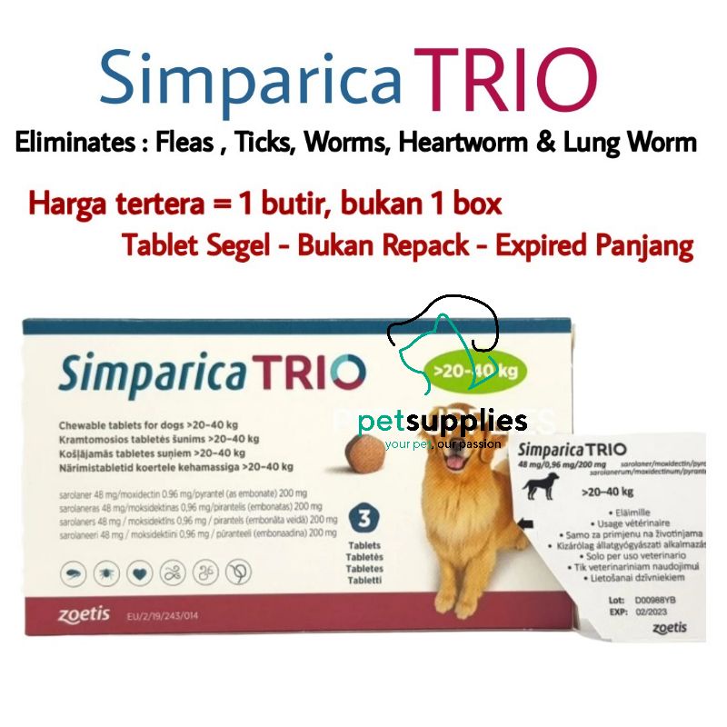 Obat Kutu Anjing SIMPARICA TRIO ukuran L 20-40 kg Harga 1 butir