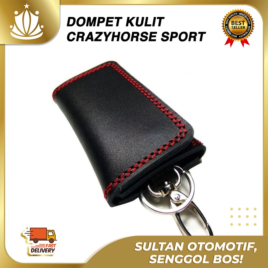 Dompet STNK Kulit Asli / Genuine Leather Keychain Black Red Stitch-P03