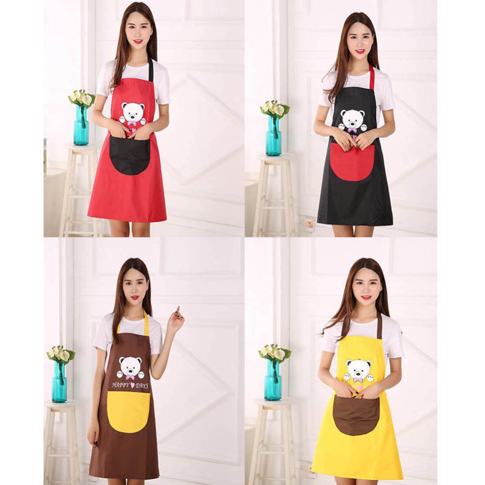 Grosir - H666 Apron Waterproof Bear Happy Day Waterproof / Celemek Dapur Waterproof / Apron Masak