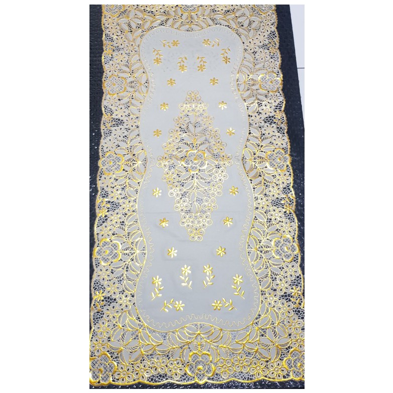 Taplak meja hias tamu motif bunga batik gold emas mewah bahan vinyl 40x85cm