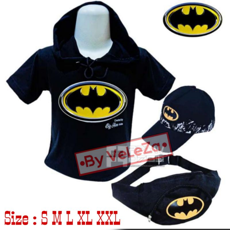 Baju anak hoodie usap sablon karakter superhero gratis tas selempang topi bordir - baju anak