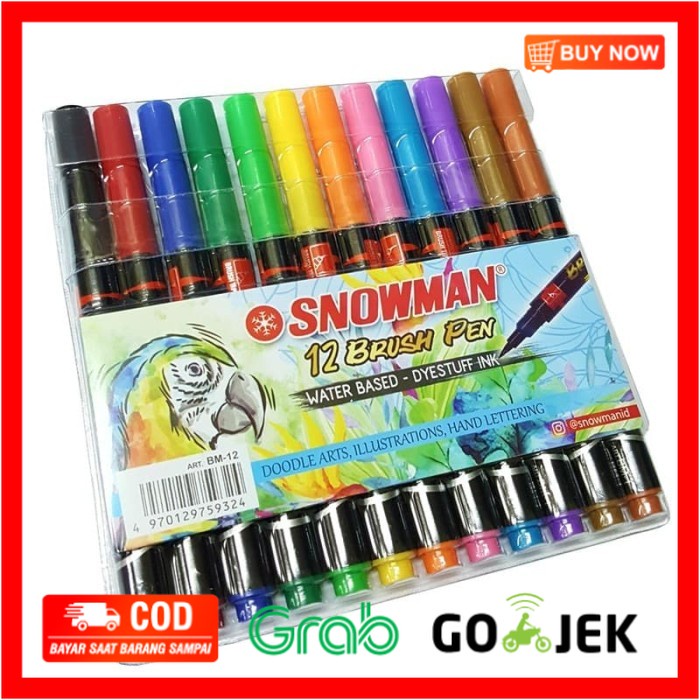 

(BISA COD) Spidol Snowman Brush Marker Pen BM-1 set 12 warna Grosir