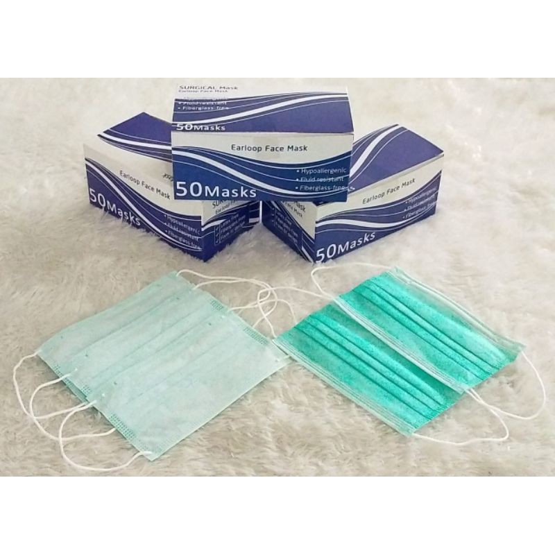 MASKER EARLOOP SURGICAL FACEMASK HIJAU TEBAL DISPOSIBLE 3 PLY PRODUK LOKAL ISI 50 PCS